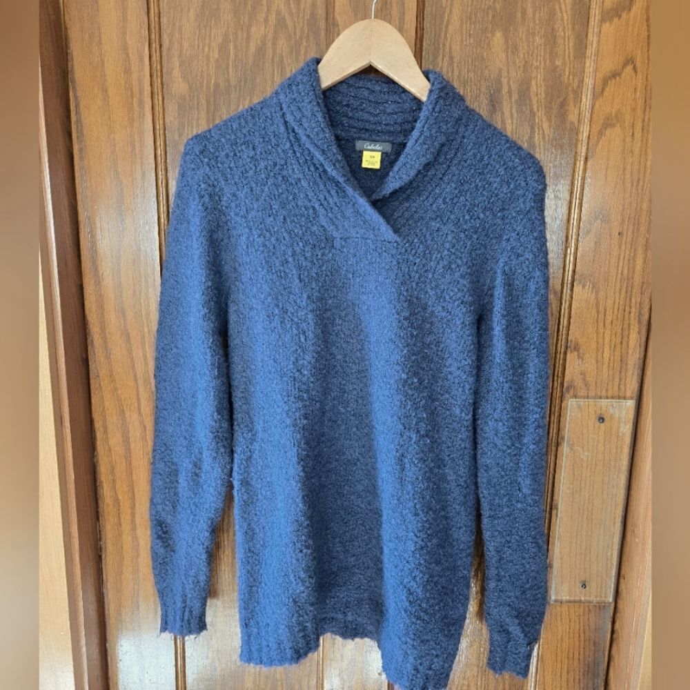 Cabela's Shawl Collar Boulce Sweater Blue Size Small
